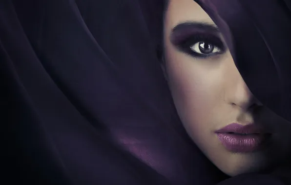 Purple, eyes, look, face, lips, shadows, purple
