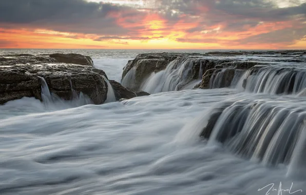 Picture sea, sunset, shore, threads