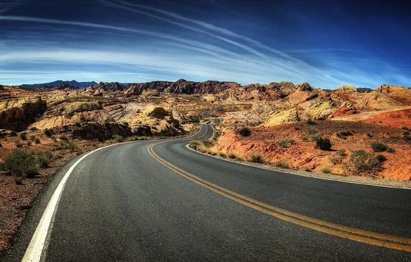 Picture road, the sky, clouds, mountains, desert