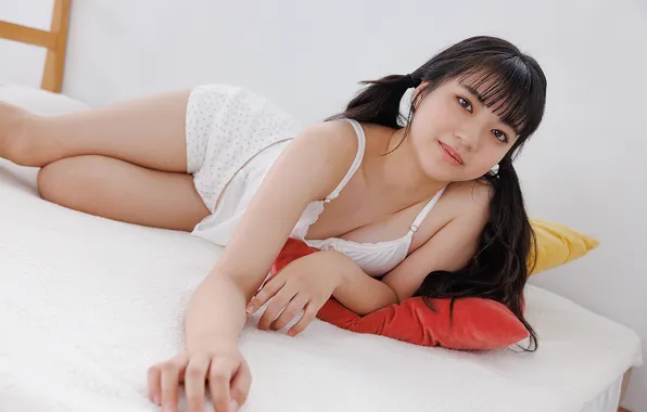 Beautiful, Asian, Model, Smile, Bed, Woman, Lying Down, Laying