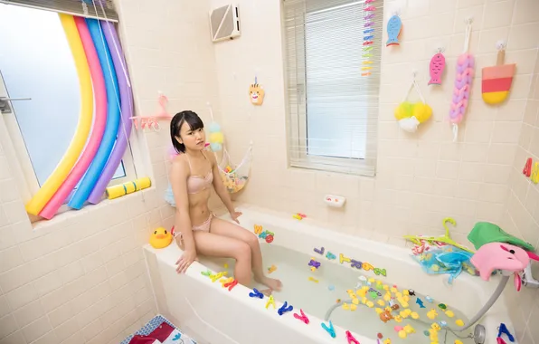 Beautiful, Asian, Model, Water, Bathroom, Woman, Wet, Tub