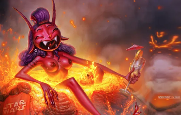 Mood, glass, fantasy, art, devil, fragment, George REDreev, devil girl