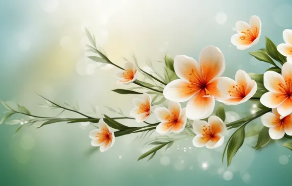 Flowers, green background, composition, AI art, neural network