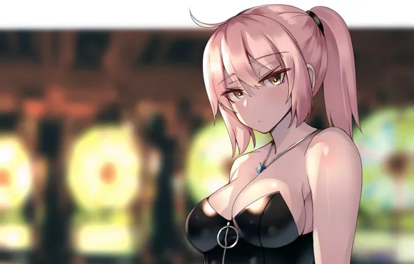 Girl, sexy, cleavage, pink hair, boobs, anime, beautiful, short hair