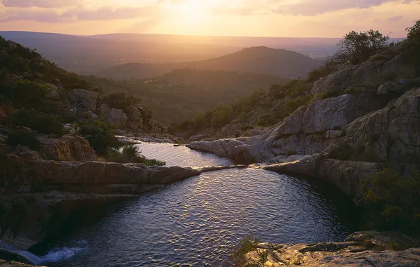 Sunset, South Africa, Stream, Hills