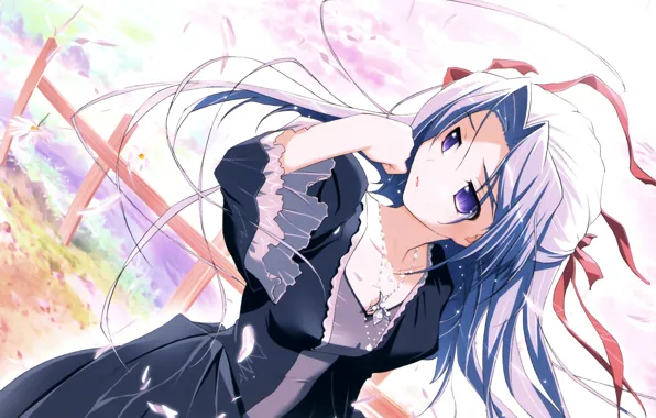 Picture girl, the wind, tape, pendant, blue hair