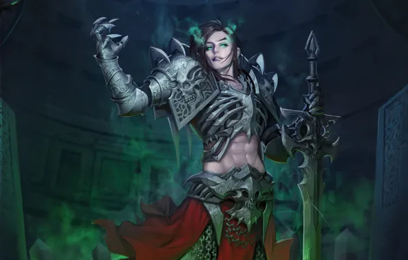Girl, Armor, Girl, Sword, Magic, Fantasy, Death Knight, Art