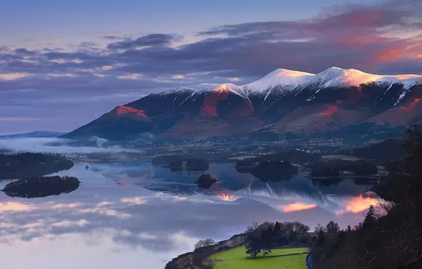 Picture snow, England, The lake district, Cumbria, the view to skiddaw