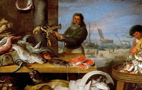 Picture, Fragment, genre, Cornelis de Vos, Fish Market