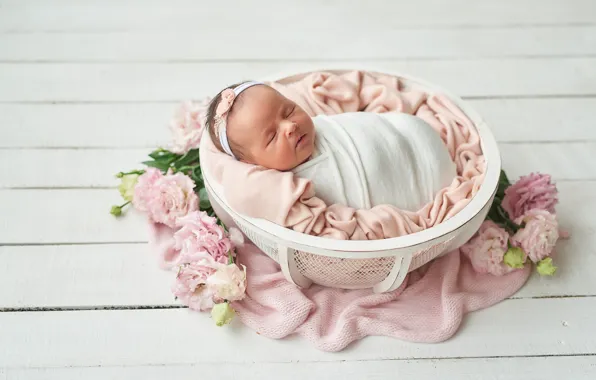 Sweetheart, basket, sleeping, girl, baby, face