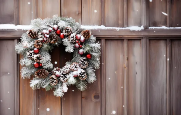 Branches, Board, Christmas, New year, needles, wreath, Christmas decorations, AI art