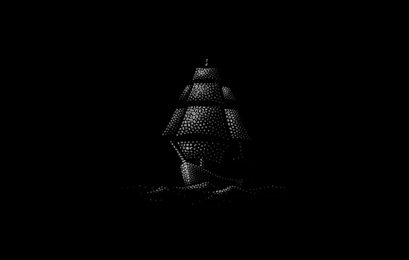 Picture waves, minimalism, digital art, artwork, numbers, black background, letters, Ship