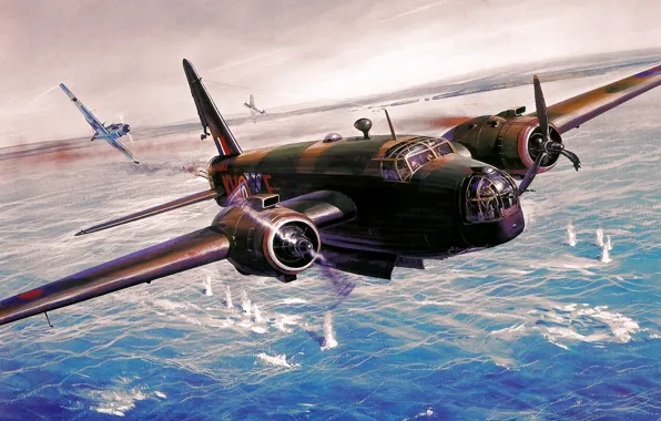 Picture war, art, painting, aviation, ww2, Roy Cross, Vickers Wellington