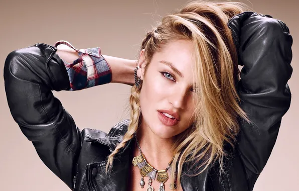 Picture girl, face, model, leather, jacket, blonde, Candice Swanepoel, Candice Swanepoel