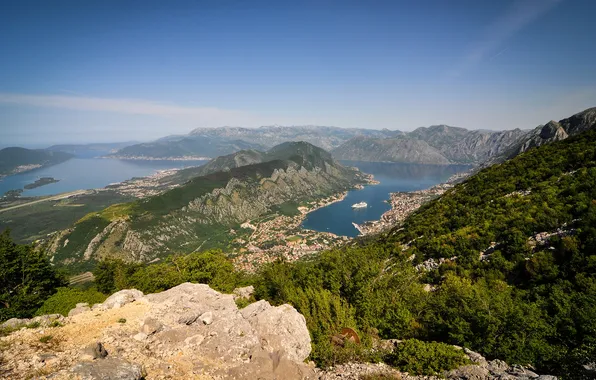 Mountains, Bay, panorama, Bay, Montenegro, Kotor