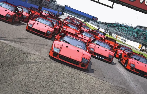 Picture Red, Figure, Machine, Ferrari, F40, Car, A lot, Start