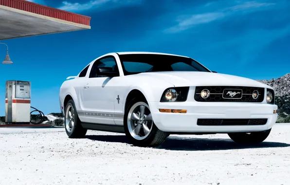 White, the sky, coupe, dressing, mustang, Mustang, ford, Ford