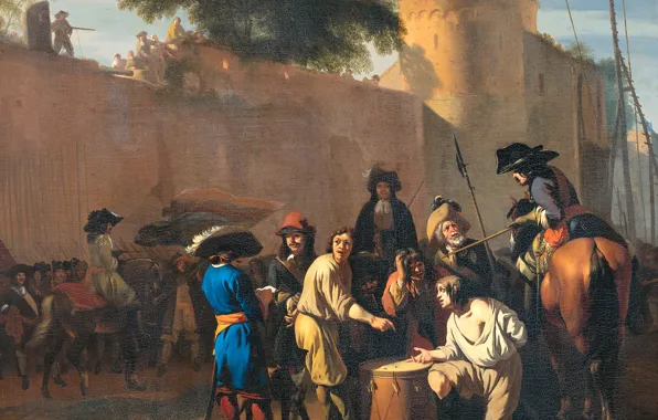 Picture, genre, Jan van Huchtenburg, Dice game to Life