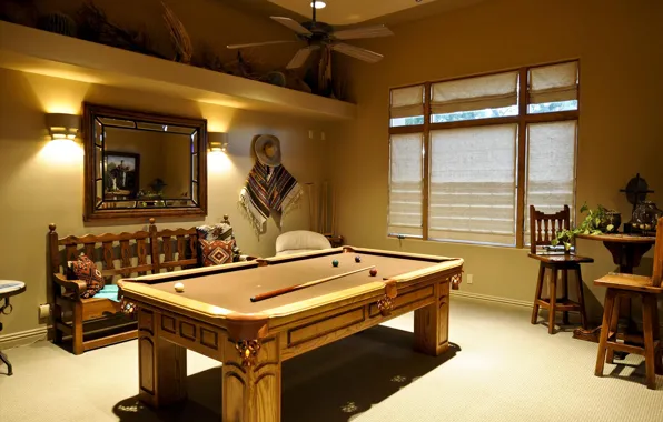 Picture table, room, balls, Billiards, game, table, cue, room