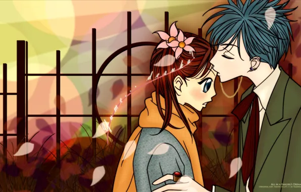 Kiss, petals, scarf, piercing, costume, two, ring, art