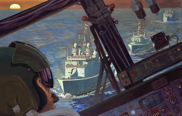 The plane, war, art, cabin, Navy, painting, cockpit, Persian