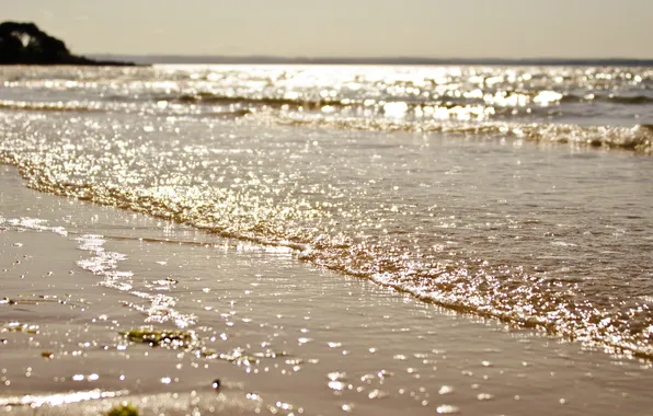 Picture sand, sea, wave, the sun, glare, coast