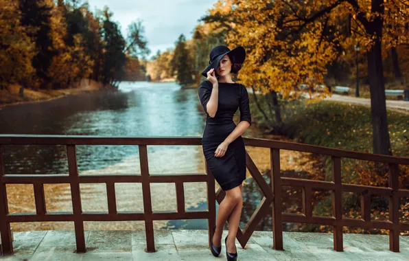Girl, figure, hat, Russia, black dress