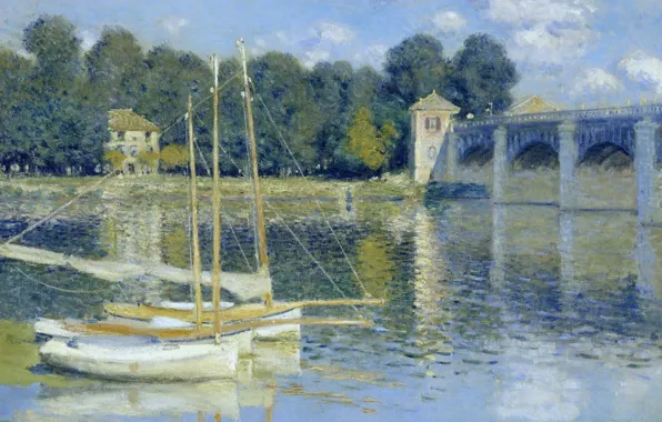 Landscape, picture, boats, Claude Monet, The bridge at Argenteuil