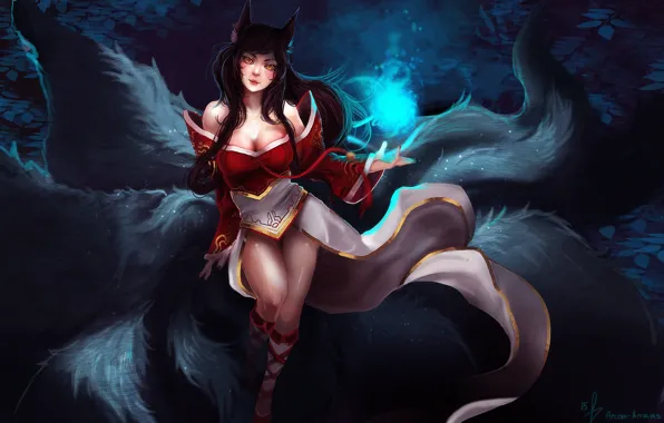 Girl, magic, the game, art, ears, League of Legends, tails, LoL