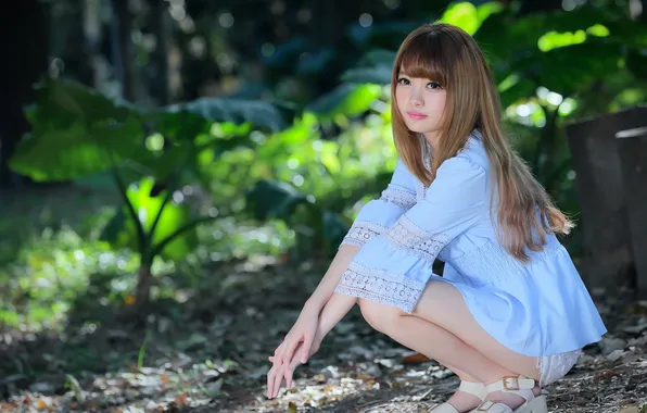 Summer, girl, nature, pose, Park, model, makeup, Asian
