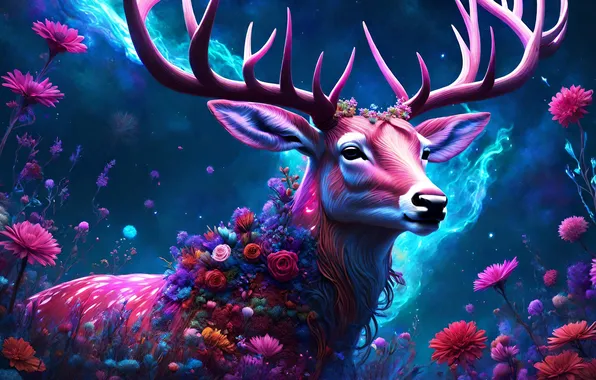 Flowers, deer, horns