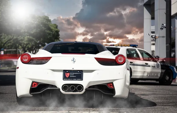Picture white, the sky, clouds, smoke, shadow, white, ferrari, ford