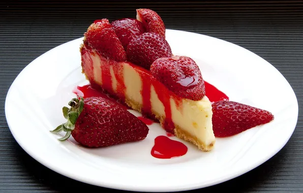 Strawberry, plate, pie, piece