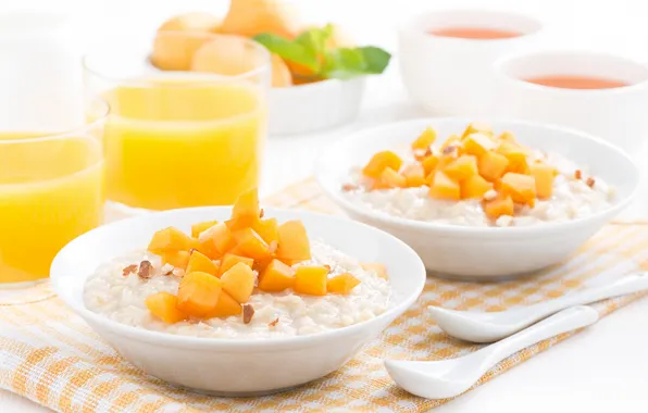 Picture Breakfast, juice, fruit, porridge