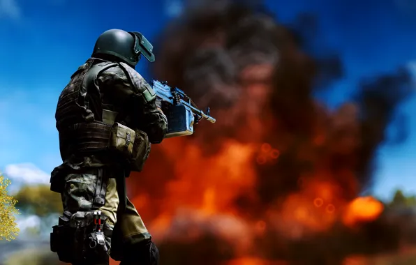 Picture weapons, background, fire, soldiers, Battlefield 4
