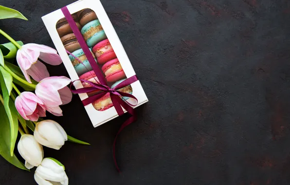 Box, bouquet, color, macaron