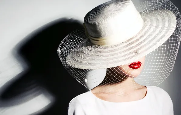 Girl, lips, hat, veil