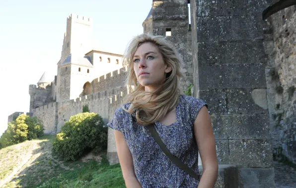 Look, girl, face, pose, castle, wall, hair, actress