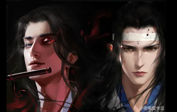 Flute, long hair, two guys, burning eyes, Mo Dao Zu Shi, Master evil cult, Wei …