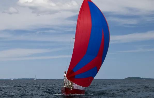 Picture sea, the sky, clouds, mountains, lake, yacht, sail