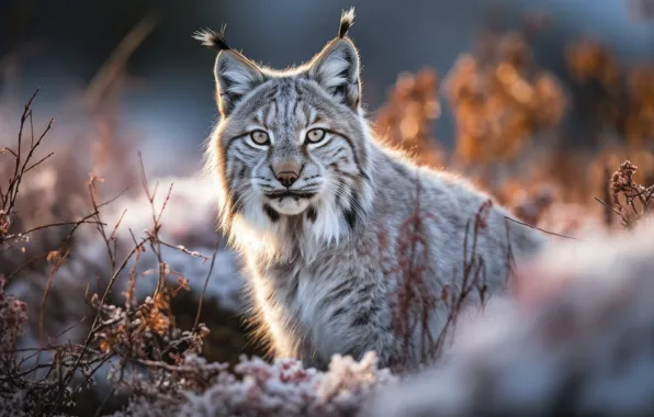 Winter, look, snow, nature, pose, lynx, face, AI art