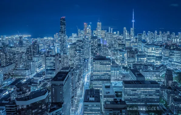 Building, Canada, panorama, Toronto, Canada, night city, skyscrapers, Toronto