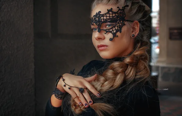 Picture look, girl, face, style, hand, portrait, mask, ring