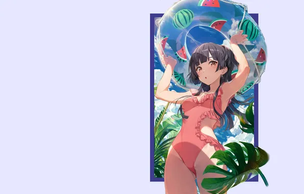 Kawaii, girl, blue, anime, blue sky, swimsuit, babe, cute
