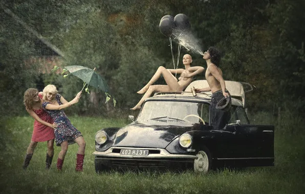 Machine, squirt, girls, umbrella, dummy