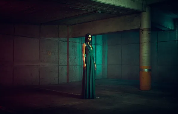 Red, girl, dress, blue, view, color, Kynue Lugo