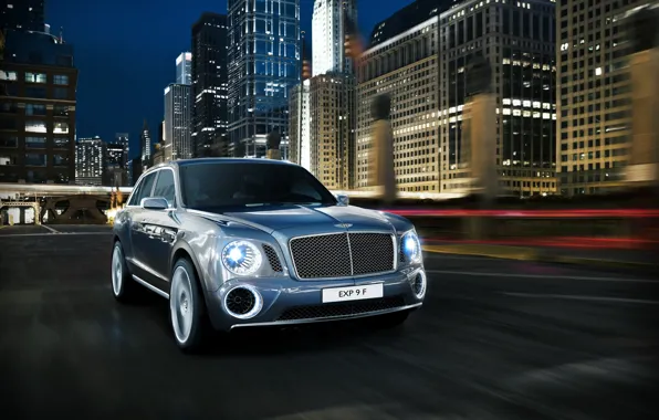 The city, photo, blue, Bentley, car, 2012, front, EXP 9 F