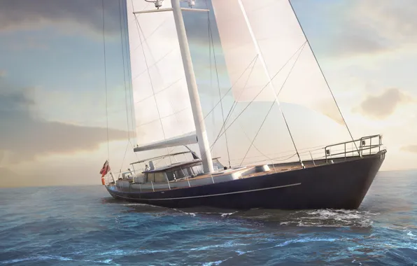 Wave, sailboat, yacht, Cabochon