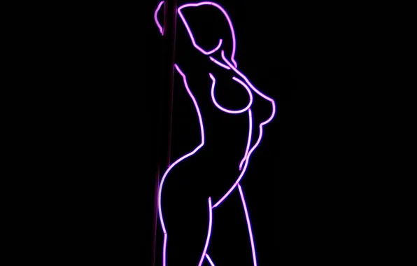 Girl, neon, silhouette, black background