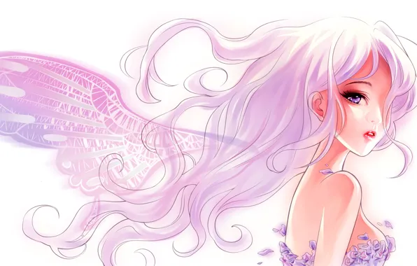 Girl, petals, wing, pink hair